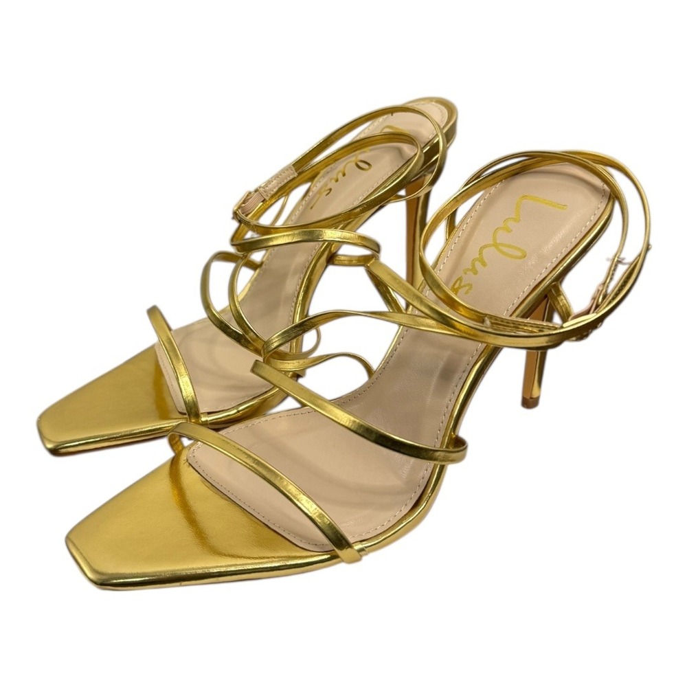 Lulus Sanga Metallic Gold Strappy Heels 8 NIB‎ - Picture 2 of 11